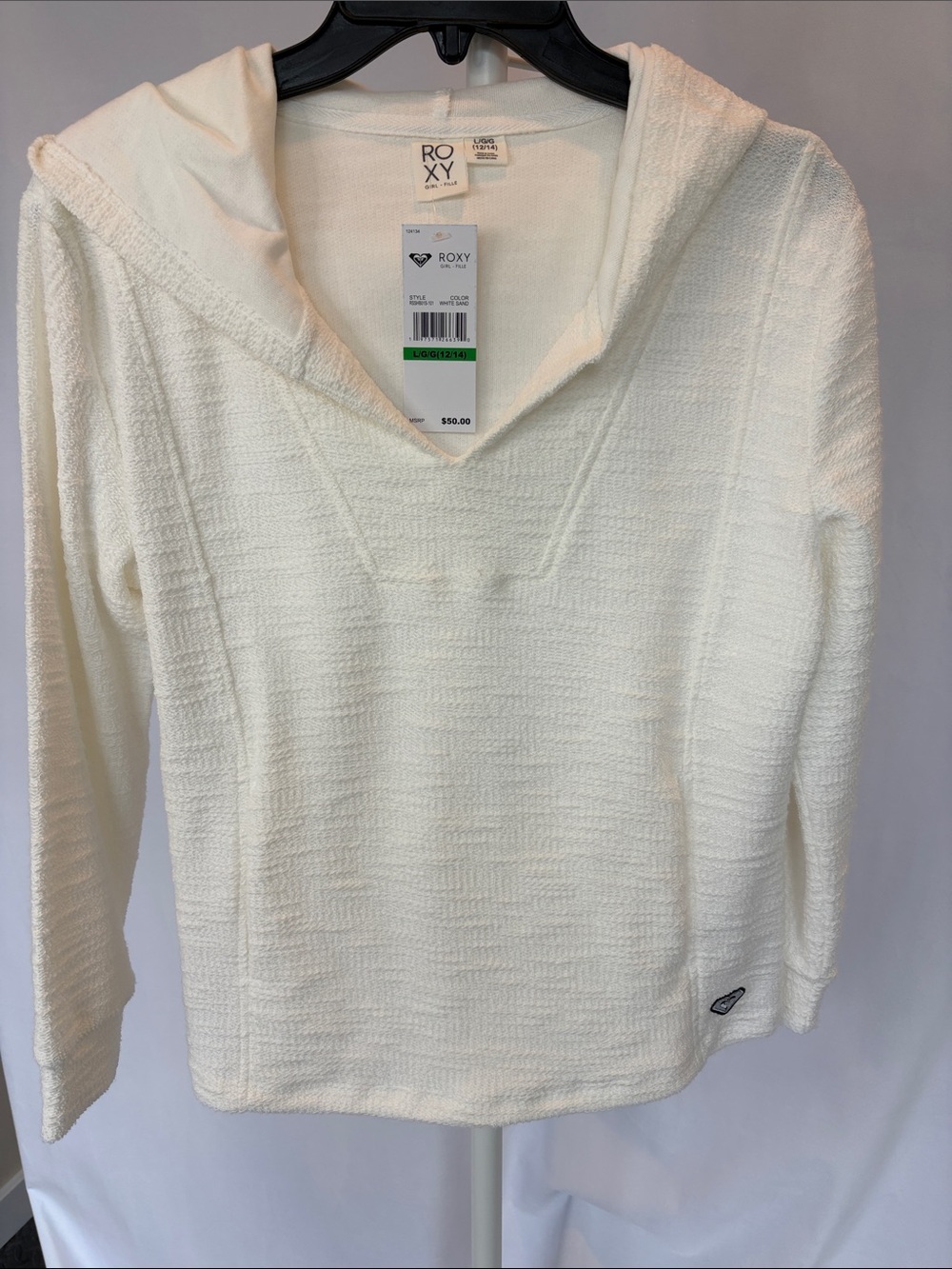 Roxy Girl’s White V-Neck Hooded Sweater/Sweatshirt.- Large
